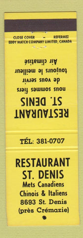 Matchbook Cover - Restaurant St Denis QC