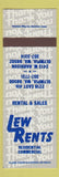 Matchbook Cover - Lew Rents Olympia WA