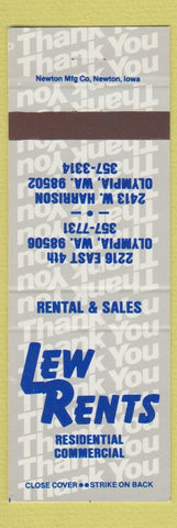 Matchbook Cover - Lew Rents Olympia WA