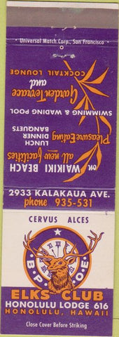 Matchbook Cover - Elks Club Lodge Honolulu HI
