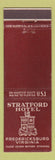 Matchbook Cover - Stratford Hotel Fredericksburg VA