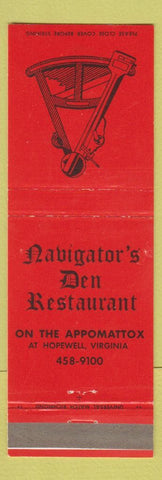 Matchbook Cover - Navigator's Den Restaurant Hopewell VA
