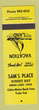 Matchbook Cover - Sam's Place Sunset Bay Emma Lake SK