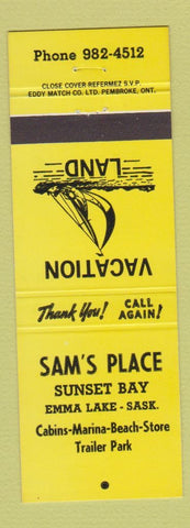 Matchbook Cover - Sam's Place Sunset Bay Emma Lake SK