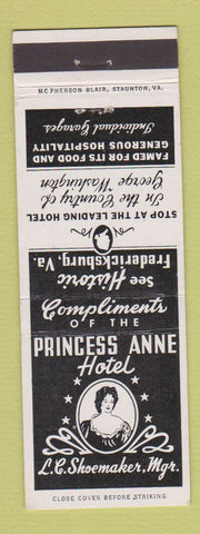 Matchbook Cover - Princess Anne Hotel Fredericksburg VA