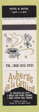 Matchbook Cover - Auberge de la Colline Hotel Motel St Nicolas QC