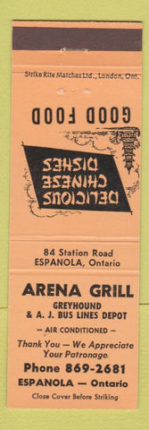Matchbook Cover - Arena Grill Espanola ON Chinese