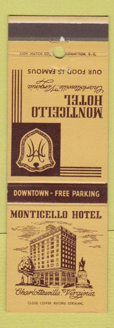 Matchbook Cover - Monticello Hotel Charlottesville VA