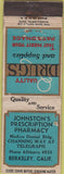 Matchbook Cover - Johnson's Drugs Berkeley CA WORN