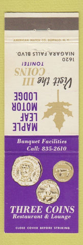Matchbook Cover - Three Coins Restaurant Tonawanda NY