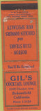 Matchbook Cover - Gil's Cocktail Lounge Bakersfield cA WORN