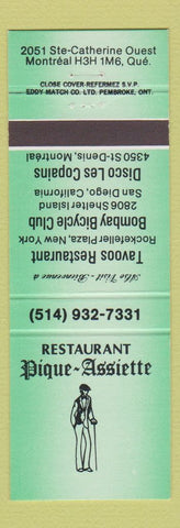 Matchbook Cover - Restaurant Pique Assiette Montreal QC