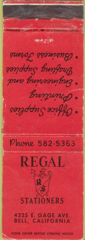 Matchbook Cover - Regal Stationers Bell CA WORN
