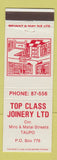 Matchbook Cover - Top Class Joinery Taupo New Zealand