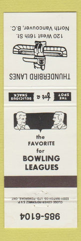Matchbook Cover - Thunderbird Lanes Bowling North Vancouver BC