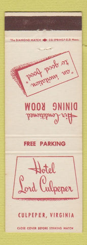 Matchbook Cover - Hotel Lord Culpeper VA