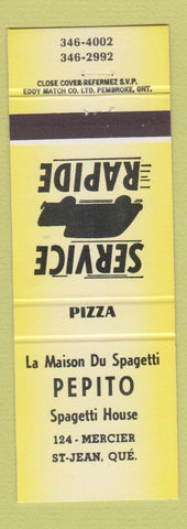 Matchbook Cover - Pepito La Maison Du Spaghetti St Jean QC
