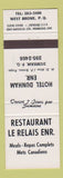 Matchbook Cover - Restaurant Le Relais West Brome QC Dunham