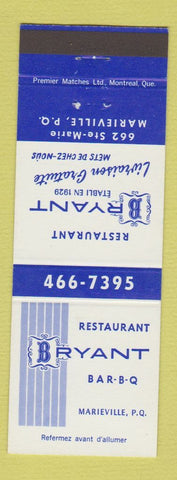 Matchbook Cover - Bryant BBQ Marieville QC