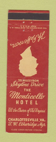 Matchbook Cover - Monticello Hotel Charlottesville VA RED