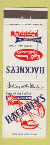 Matchbook Cover - Hackney's Restaurant Atlantic City NJ lobster