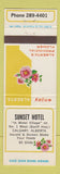 Matchbook Cover - Sunset Motel Calgary AB