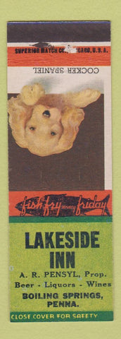 Matchbook Cover - Lakeside Inn Boiling Springs PA Cocker Spaniel