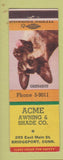 Matchbook Cover - Acme Awning Shade Bridgeport CT Shepherd