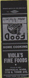 Matchbook Cover - Viola's Fine Foods Centralia WA SAMPLE