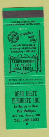 Matchbook Cover - Beau Geste Fleuriste Montreal QC WEAR