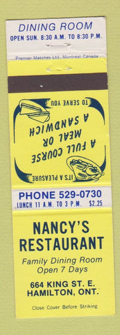 Matchbook Cover - Nancy's Restaurant Hamilton ON
