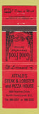 Matchbook Cover - Attalo's Steak Lobster Pizza North Vancouver BC WEAR