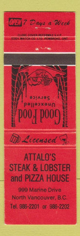 Matchbook Cover - Attalo's Steak Lobster Pizza North Vancouver BC WEAR