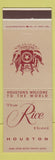 Matchbook Cover - Rice Hotel Houston TX WEAR