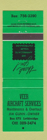 Matchbook Cover - Veer Aircraft Services Lethbridge AB