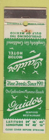 Matchbook Cover - Gaido's Motor Hotel Seafood Galveston TX Houston