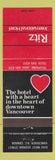 Matchbook Cover - Ritz International Hotel Vancouver BC