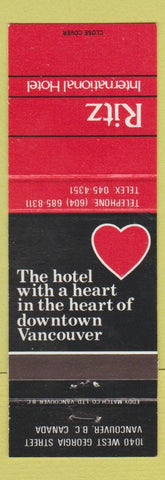 Matchbook Cover - Ritz International Hotel Vancouver BC