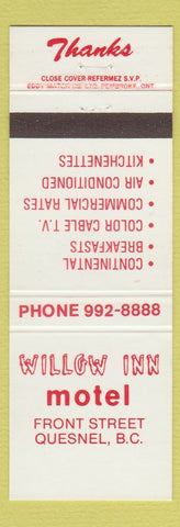 Matchbook Cover - Willow Inn Motel Quesnel BC