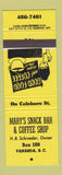 Matchbook Cover - Mary's Snack Bar Coffee Shop Vanada BC