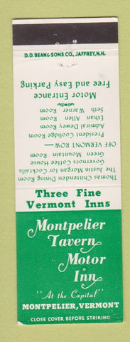 Matchbook Cover - Montpelier Tavern Motor Inn VT