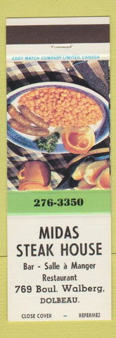 Matchbook Cover - Midas Steak House Dolbeau QC