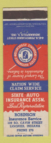 Matchbook Cover - State Auto Insurance Association Robinson Ligonier IN WEAR