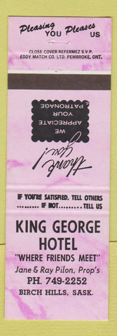 Matchbook Cover - King George Hotel Birch Hills SK