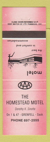 Matchbook Cover - Homestead Motel Greenfell SK RED