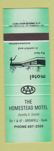 Matchbook Cover - Homestead Motel Greenfell SK GREEN