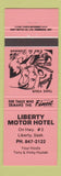 Matchbook Cover - Liberty Motor Hotel Liberty SK