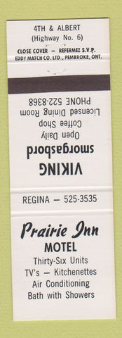 Matchbook Cover - Prairie Inn Motel Regina SK