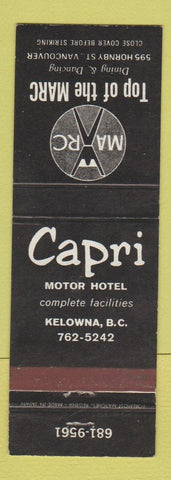 Matchbook Cover - Top of the Marc Capri Motor Hotel Kelowna BC