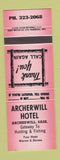 Matchbook Cover - Archerwill Hotel SK